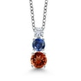 thumbnail image 1 of Gem Stone King Red Garnet Blue Created Sapphire White Moissanite 3 Stone Pendant Necklace for Women (1.35 cttw, Gemstone Birthstone, Round 5MM, 4MM and 3MM, with 18 inch Chain), 1 of 3