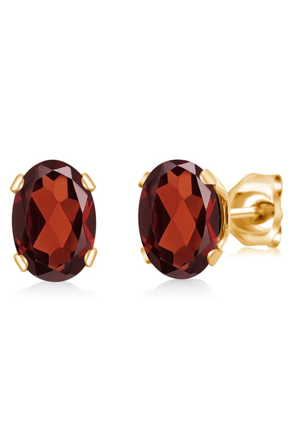 Red Garnet Yellow Gold Plated Stud Earrings for Women Men (1.74 Cttw, Gemstone January Birthstone, Oval 7X5MM)
