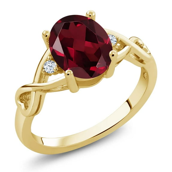 Gem Stone King Red Rhodolite Garnet 18K Yellow Gold Plated Silver Women's Ring (2.09 Ct Oval Gemstone Birthstone, Gemstone Birthstone, Available in Size 5, 6, 7, 8, 9)