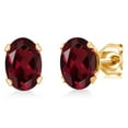 thumbnail image 1 of Gem Stone King Red Rhodolite Garnet Yellow Gold Plated Stud Earrings for Women Men (1.80 Cttw, Gemstone January Birthstone, Oval 7X5MM), 1 of 3