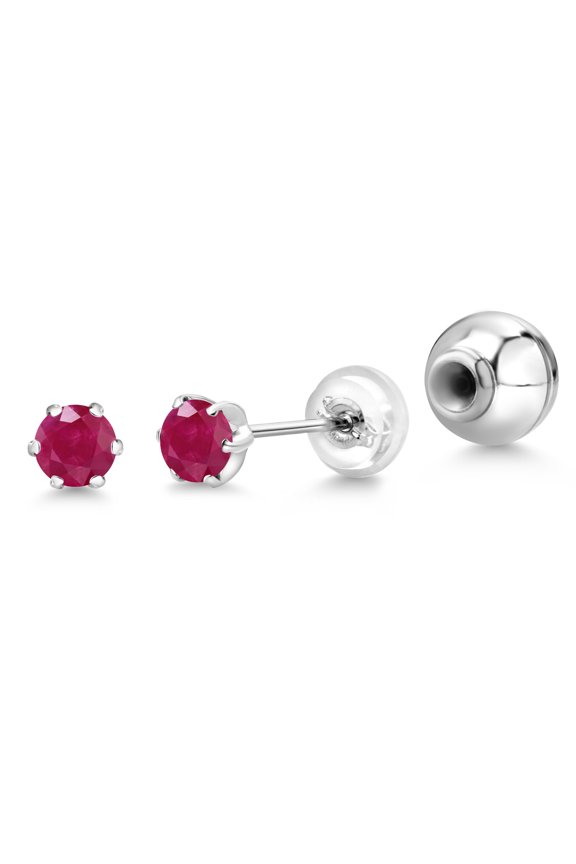 Red Ruby Platinum Stud Earrings for Women Men | 0.31 Cttw | Gemstone July Birthstone | Round 3MM