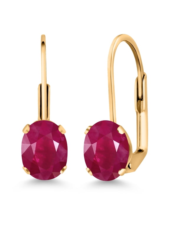 Red Ruby Yellow Gold Plated Leverback Earrings for Women (2.00 Cttw, Gemstone Birthstone, Oval 7X5MM)