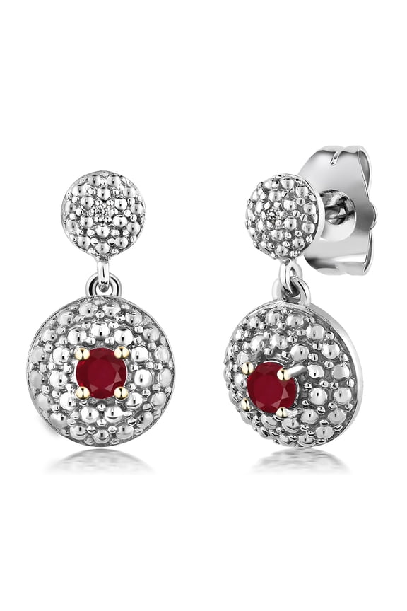 Red Ruby and White Diamond Dangle Earrings for Women (0.32 Cttw, Gemstone July Birthstone, Round 3MM)