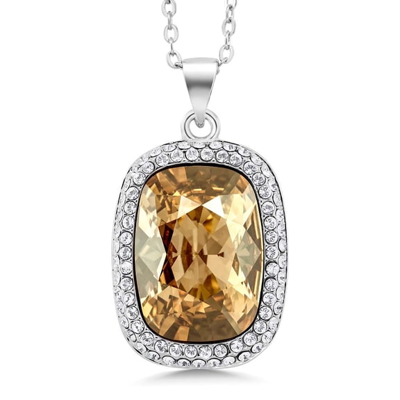 Gem Stone King Rhodium Plated Octagon Shape Pendant Necklace for Women with 18 inch Chain Made with Crystals