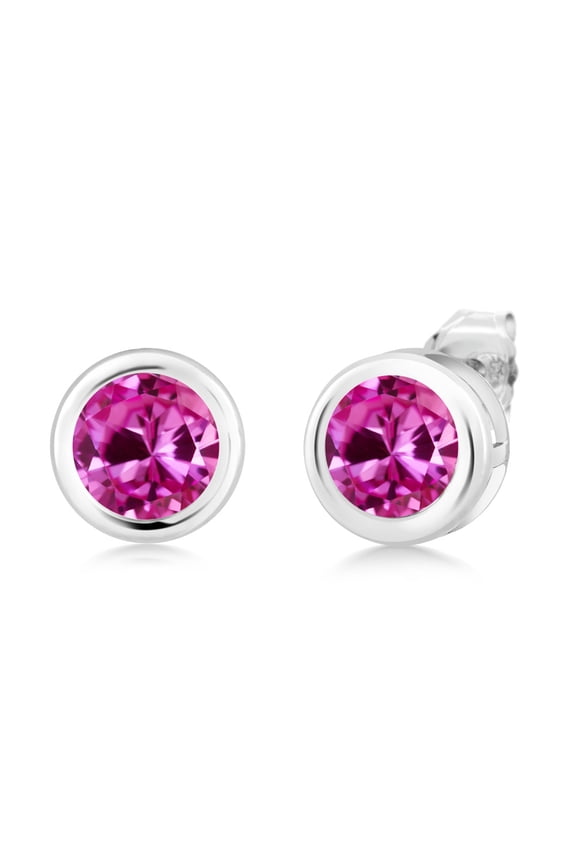 Round 6mm Pink Created Sapphire 925 Sterling Silver Stud Earrings for Women Men 2.00 Ct