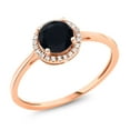 thumbnail image 1 of Gem Stone King Round Black Onyx White Diamond 0.92 Ct 10K Rose Gold Engagement Ring, 1 of 6