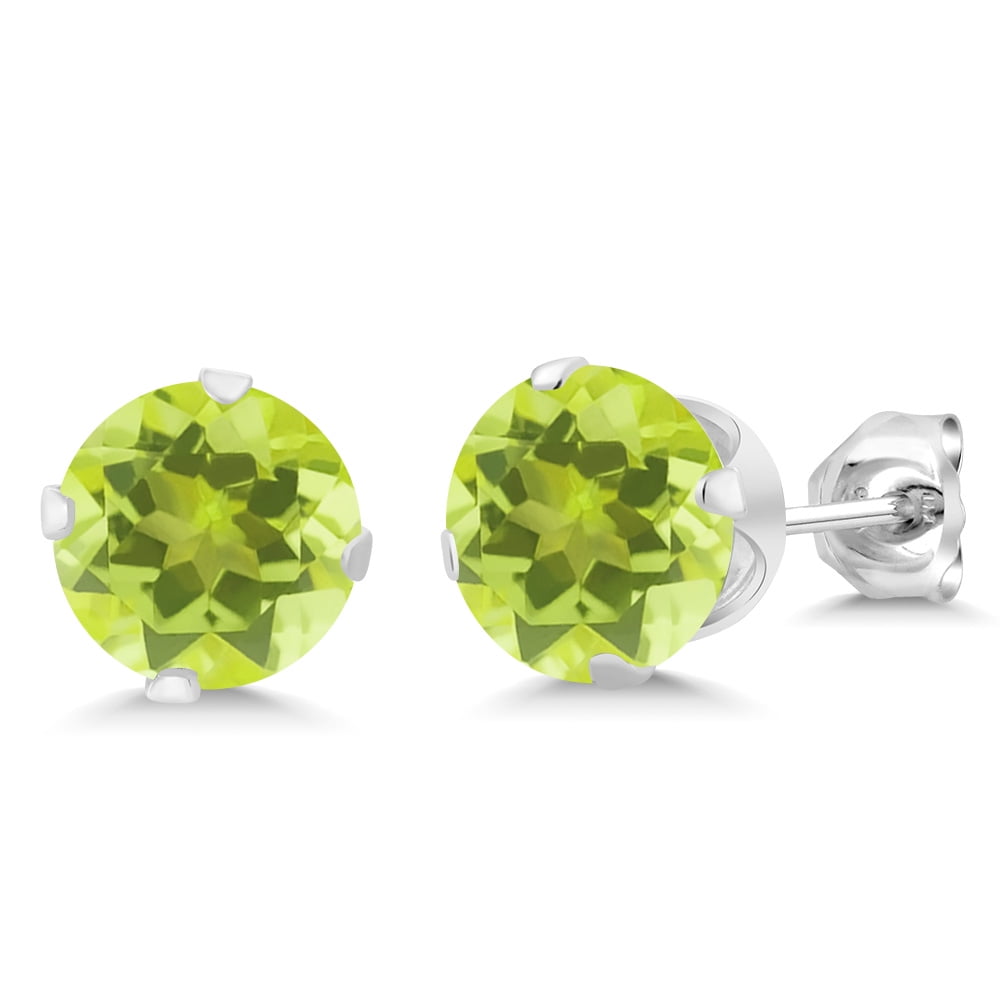 Gem Stone King Round Shape Yellow Lemon Quartz 2.40 Ct 925 Sterling Silver Stud Earrings for Women Men