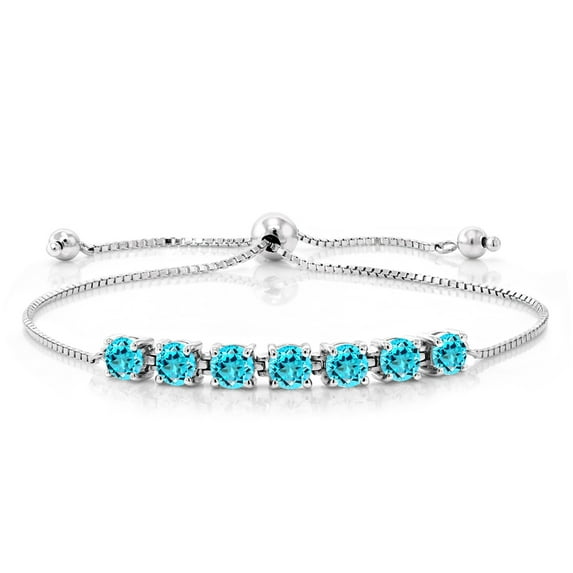 Gem Stone King Round Swiss Blue Topaz (3.50 Ct) in 925 Sterling Silver Bracelet for Women