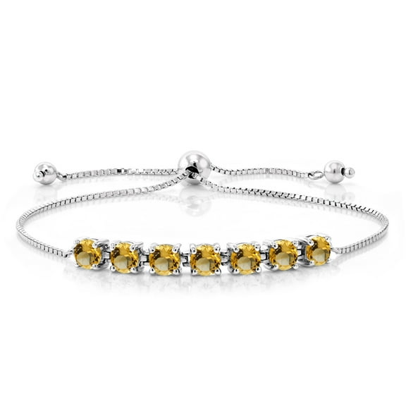 Gem Stone King Round Yellow Citrine 2.24 Ct in 925 Sterling Silver Tennis Bracelet for Women
