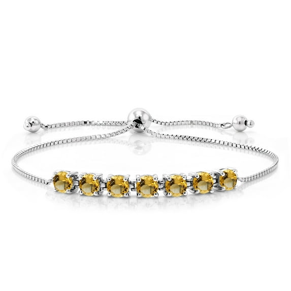 Gem Stone King Round Yellow Citrine 2.24 Ct in 925 Sterling Silver Tennis Bracelet for Women