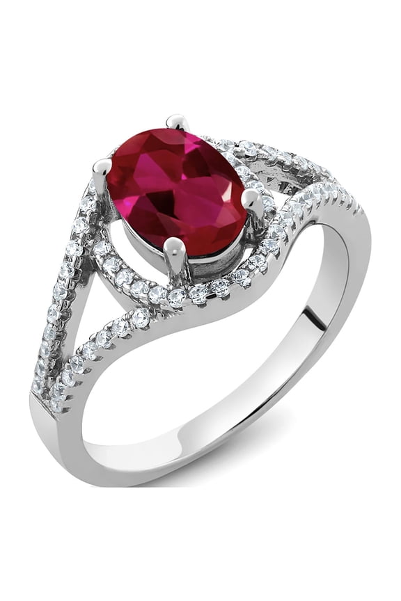 Royal Red Created Ruby Oval 2.30 Ct 925 Sterling Silver Ring