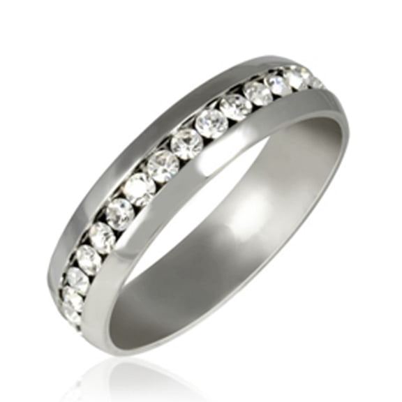 Gem Stone King Silver Stainless Steel Men's Eternity Engagement Wedding Band Ring with Cubic Zirconia Size 10 (Size 10)