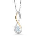 thumbnail image 1 of Gem Stone King Sky Blue Aquamarine E-F Lab Grown Diamond 0.57 Ct 925 Silver and 10K Yellow Gold Pendant with Chain, 1 of 4