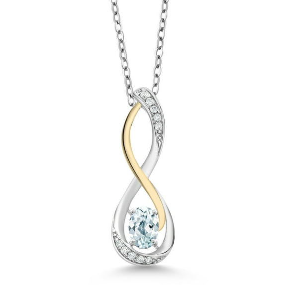 Gem Stone King Sky Blue Aquamarine E-F Lab Grown Diamond 0.57 Ct 925 Silver and 10K Yellow Gold Pendant with Chain