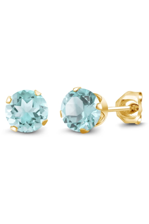 Sky Blue Topaz 18K Yellow Gold Plated Silver Stud Earrings for Women Men (1.20 Ct Round Shape 5MM)