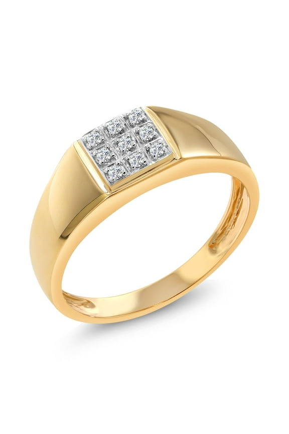 Solid 10K Yellow Gold Natural White Diamond Wedding Anniversary Ring for Men | Size 9