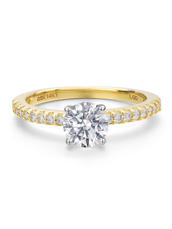 Solid 14K Two Tone Gold Lab Grown Diamond Solitaire Engagement Ring for Women | 0.9 Cttw | Round 6MM | Wedding Anniversary Gold Ring for Women | E-F Color | VS2 Clarity