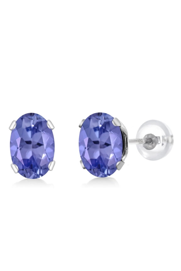 Solid 14K White Gold Tanzanite Stud Earrings for Women | Gemstone Birthstone | 1.00 Cttw | Oval 6X4MM
