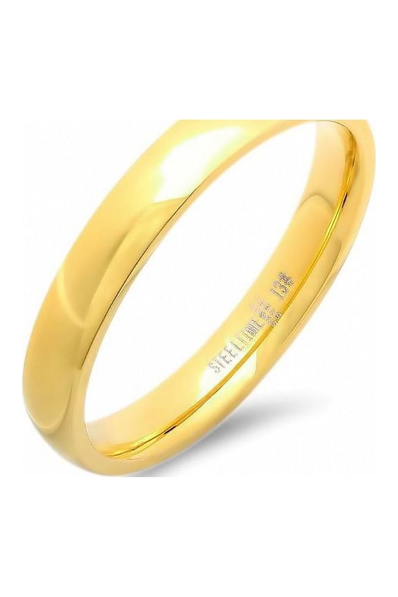 Stainless Steel Gold Color High Polished Comfort Fit Men's Wedding Band Ring 4mm