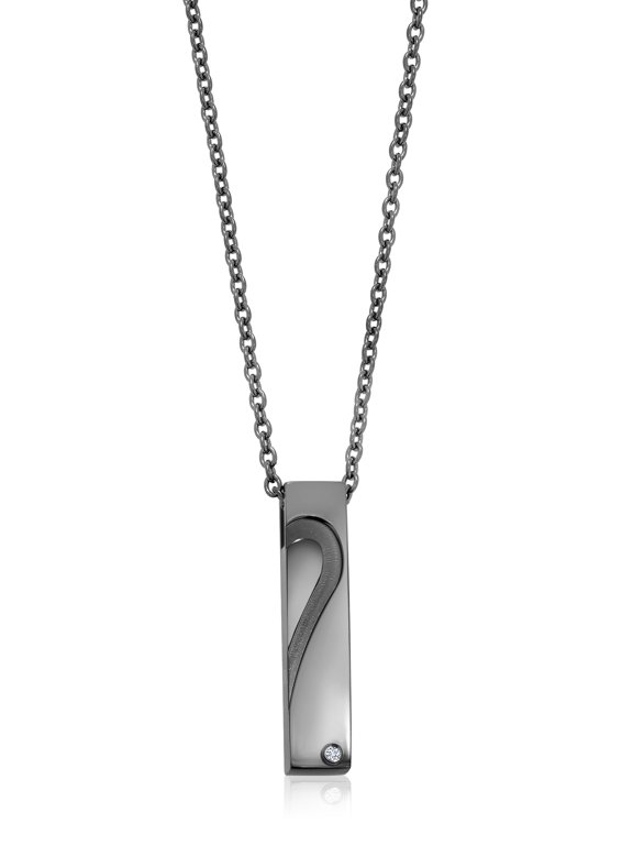 Stainless Steel Heart to Heart Engraved Pendant With Diamond Accent