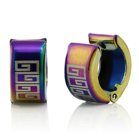 Gem Stone King Stainless Steel Rainbow Design Huggie Hoop Earrings for Women 13MM Length, 7MM Width