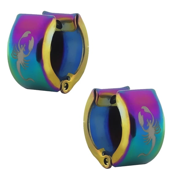 Gem Stone King Stainless Steel Rainbow Scorpion Huggie Hoop Earrings 13MM Length, 7MM Width
