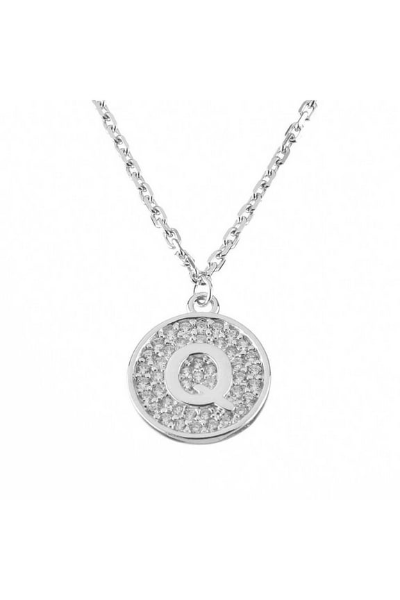 925 Sterling Silver Initial Pendant Necklace Letter Q with CZ and 18 inches Silver Chain