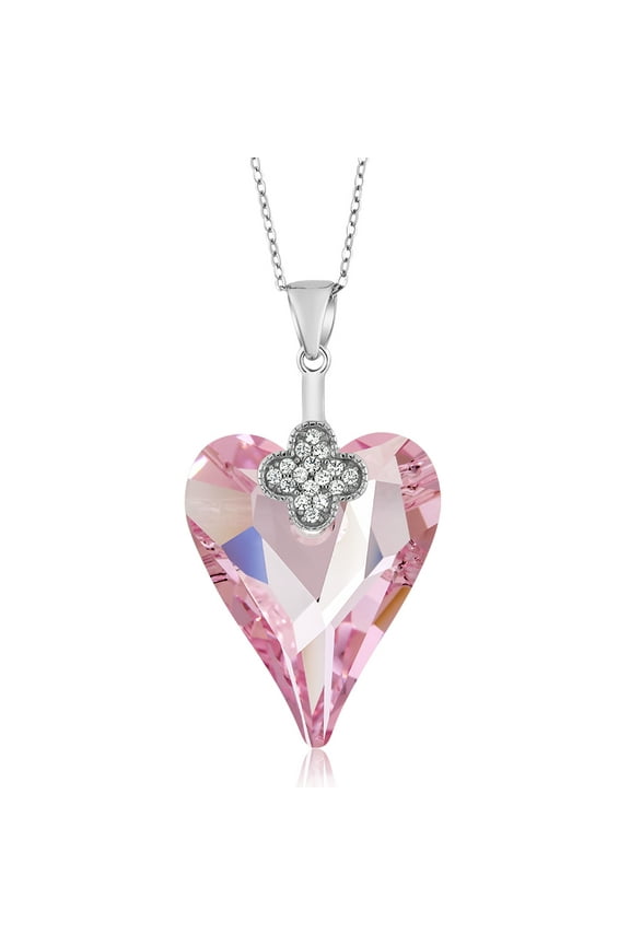 925 Sterling Silver Rosaline Pink Heart Pendant Made with Crystals