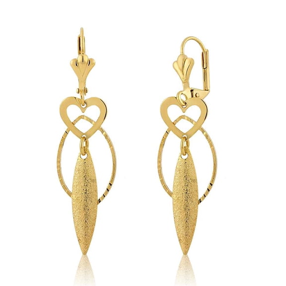 Gem Stone King Stunning 2 inch Dangle Heart and Oval Gold Plated Brass Earrings