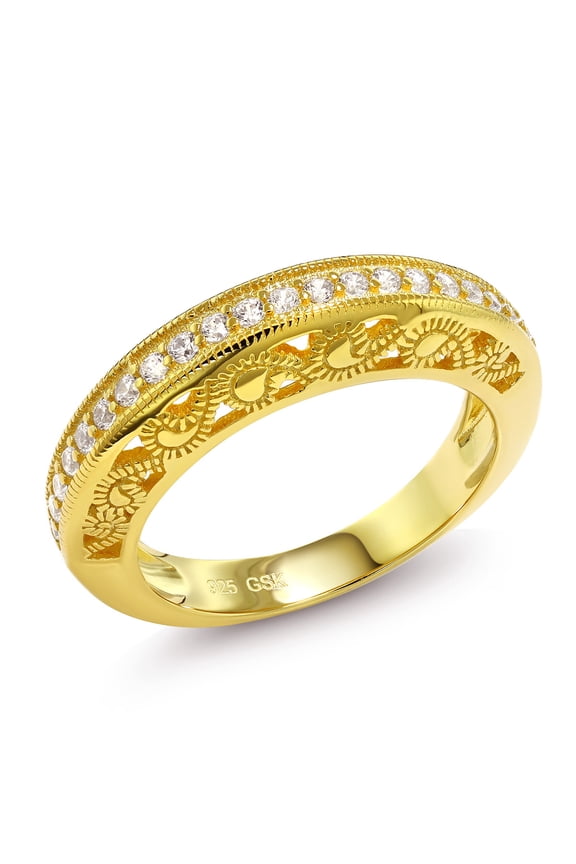 Stunning Round White Zirconia 18K Yellow Gold Plated Silver Women Band Ring (0.32 Cttw, Size 7)