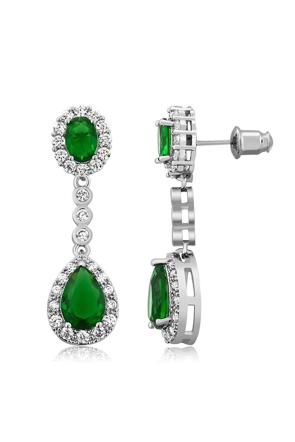 Stunning Simulated Green Emerald CZ Cubic Zirconia Dangle Earrings 1.5 inch