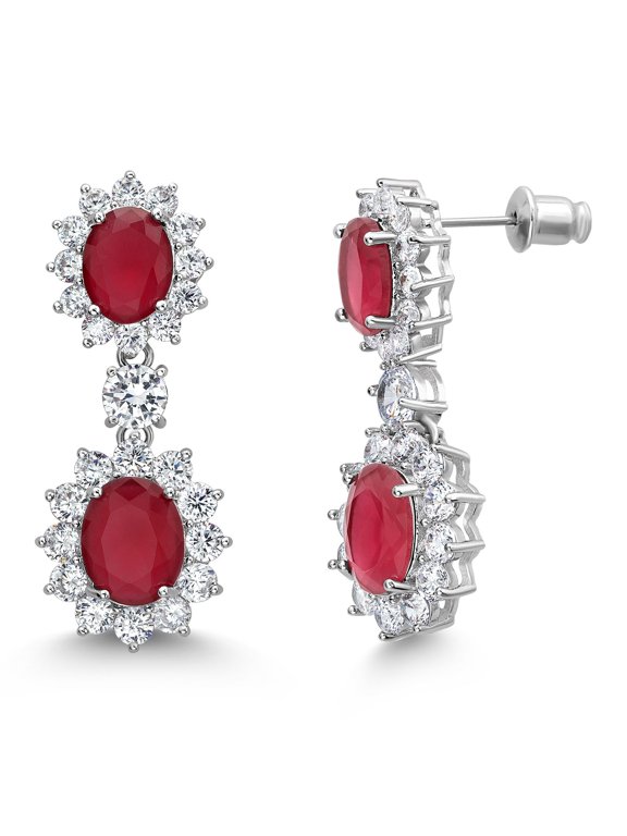 Stunning Simulated Red Ruby CZ Cubic Zirconia Dangle Earrings for Women | 1.5 inch