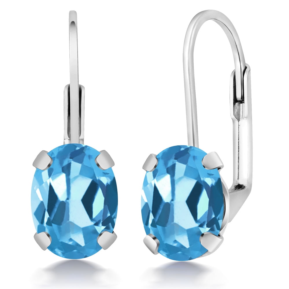 Gem Stone King Swiss Blue Topaz Leverback Earrings for Women (3.00 Cttw, Gemstone November Birthstone, Oval 8X6MM)
