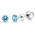 thumbnail image 1 of Gem Stone King Swiss Blue Topaz Stud Earrings in Platinum for Women Men (1.30 Cttw, Gemstone Birthstone, Round 5MM), 1 of 6