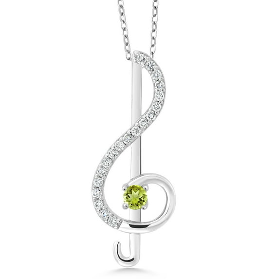 Gem Stone King Treble Clef Music Note Pendant Necklace Set in 925 Sterling Silver for Women By Keren Hanan | Round 3MM Gemstone Birthstone and White Moissanite | with 18 inch Silver Chain