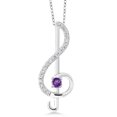 thumbnail image 1 of Gem Stone King Treble Clef Music Note Pendant Necklace Set in 925 Sterling Silver for Women By Keren Hanan | Round 3MM Gemstone Birthstone and White Moissanite | with 18 inch Silver Chain, 1 of 4