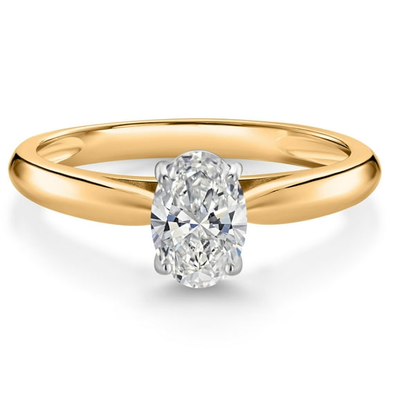 Gem Stone King Two Tone 10K Yellow and White Gold White Lab Grown Diamond Solitaire Engagement Ring for Women | 0.70 Cttw | Gemstone April Birthstone | Size 5