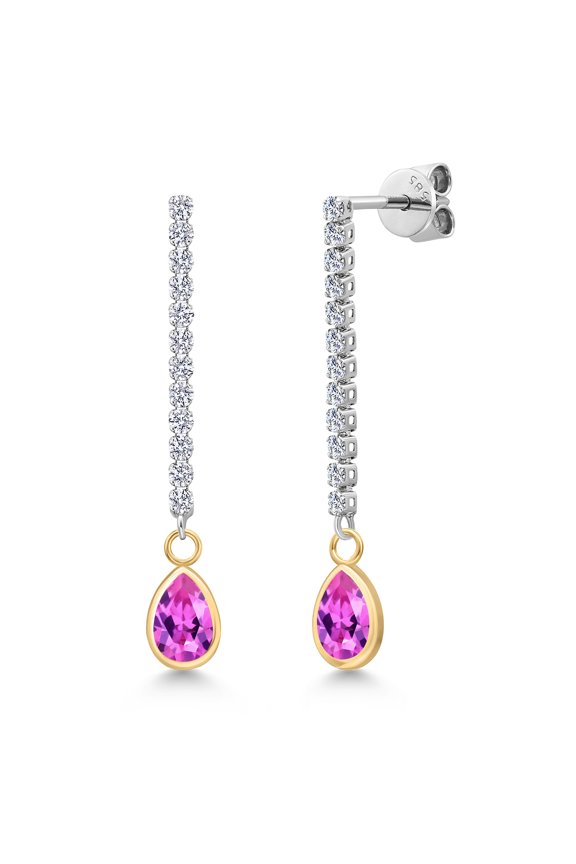 Two Tone 14K White and Yellow Gold Personalized and Customized Pear Shape 7X5MM Gemstone Birthstone and White Lab Grown Diamond Earrings for Women