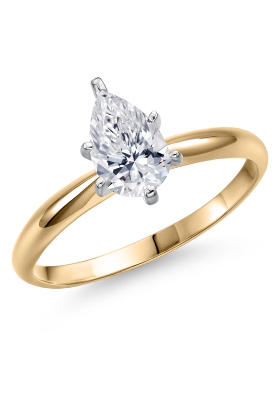 Two Tone 14K Yellow and White Gold IGI Certified Lab Grown Diamond Solitaire Engagement Ring for Women | 0.7 Ct Pear Shape | E-F Color | VS1-VS2 Clarity | Size 6