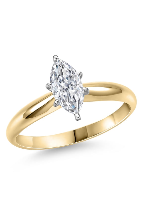 Two Tone 14K Yellow and White Gold IGI Certified Lab Grown Diamond Solitaire Engagement Ring for Women | 1 Ct Marquise Cut| F-G Color | VS Clarity | Size 7