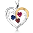thumbnail image 1 of Gem Stone King Two Tone Blue Created Sapphire Red Created Ruby Red Garnet Created Moissanite `Forever in My Heart` Engraved Pendant Necklace for Women (1.70 cttw, Heart Shape 5MM, 18 inch Chain), 1 of 3