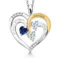 thumbnail image 1 of Gem Stone King Two Tone Blue Created Sapphire and White Moissanite `I love you always and forever` Engraved Pendant Necklace for Women (1.34 cttw, Heart Shape 5MM, 18 inch Chain), 1 of 3