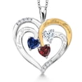 thumbnail image 1 of Gem Stone King Two Tone Blue Created Sapphire White Moissanite Red Garnet `I love you to the moon and back` Engraved Pendant Necklace for Women (1.52 cttw, Heart Shape 5MM, 18 inch Chain), 1 of 3