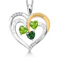 thumbnail image 1 of Gem Stone King Two Tone Green Peridot and Green Nano Emerald Created Moissanite `I love you always and forever` Engraved Pendant Necklace for Women (1.50 cttw, Heart Shape 5MM, 18 inch Chain), 1 of 3