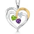 thumbnail image 1 of Gem Stone King Two Tone Green Peridot White Moissanite Purple Amethyst `Forever in My Heart` Engraved Pendant Necklace for Women (1.34 cttw, Heart Shape 5MM, 18 inch Chain), 1 of 3