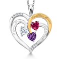 thumbnail image 1 of Gem Stone King Two Tone Moissanite and Created Ruby and Amethyst `I love you to the moon and back` Engraved Pendant for Women (1.52 Cttw, Heart Shape 5MM, 18 inch Chain), 1 of 3