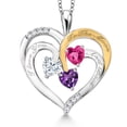 thumbnail image 1 of Gem Stone King Two Tone Moissanite and Pink Created Sapphire and Amethyst `I love you to the moon and back` Engraved Pendant for Women (1.52 Cttw, Heart Shape 5MM), 1 of 3