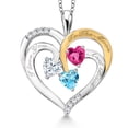 thumbnail image 1 of Gem Stone King Two Tone Moissanite and Pink Created Sapphire and Swiss Blue Topaz `I love you to the moon and back` Engraved Pendant for Women (1.65 Cttw, Heart Shape 5MM), 1 of 3