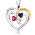 thumbnail image 1 of Gem Stone King Two Tone Pink Created Sapphire Blue Created Sapphire White Moissanite `I love you always and forever` Engraved Pendant Necklace for Women (1.52 cttw, Heart Shape 5MM, 18 inch Chain), 1 of 3
