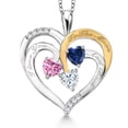 thumbnail image 1 of Gem Stone King Two Tone Pink Moissanite and Created Sapphire and Moissanite `I love you to the moon and back` Engraved Pendant for Women (1.50 Cttw, Heart Shape 5MM), 1 of 3